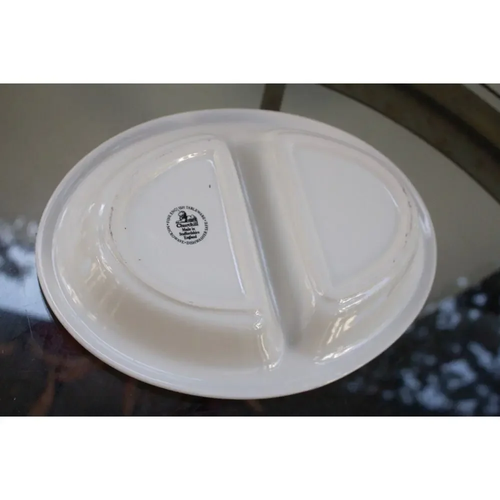 Churchill Blue Willow Oval Divided Serving‎ Dish Staffordshire  England 10”